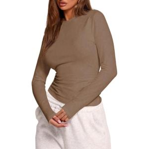 image:imageSOLY HUX Womens Long Sleeve T Shirt Crewneck Slim Fit Tee Casual Going Out TopsPure Coffee Brown