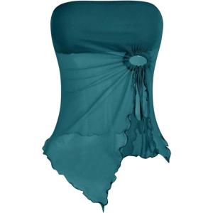 image:imageSOLY HUX Womens Mesh Drawstring Split Tube Top Strapless Sleeveless Asymmetrical Hem Summer TopsPlain Teal Blue