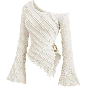 image:imageSOLY HUX Womens Off The Shoulder Long Sleeve Tops Y2K Going Out Crop Tees Asymmetrical Trendy T Shirts ClubwearPure Apricot