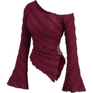 image:imageSOLY HUX Womens Off The Shoulder Long Sleeve Tops Y2K Going Out Crop Tees Asymmetrical Trendy T Shirts ClubwearPure Burgundy