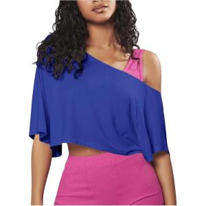 image:imageSOLY HUX Womens Off The Shoulder Tee Yoga Workout Crop Top Half Sleeve Asymmetrical Neck Activewear T ShirtPure Royal Blue