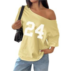image:imageSOLY HUX Womens Off The Shoulder Tops Graphic Tees Jersey Shirts Number Print Baggy Oversized T ShirtsYellow Number