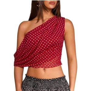 image:imageSOLY HUX Womens Off The Shoulder Tops Polka Dots Mesh See Through Crop Tank Shirts Aesthetic ClothesRed and White