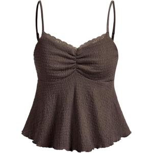 image:imageSOLY HUX Womens Peplum Tops Summer Casual Ruched Flowy Going Out Top Spaghetti Strap Tank CamisolePlain Coffee Brown