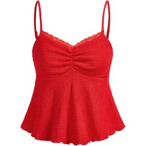 image:imageSOLY HUX Womens Peplum Tops Summer Casual Ruched Flowy Going Out Top Spaghetti Strap Tank CamisolePlain Red