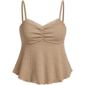image:imageSOLY HUX Womens Peplum Tops Summer Casual Ruched Flowy Going Out Top Spaghetti Strap Tank CamisolePure Khaki