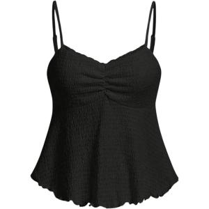image:imageSOLY HUX Womens Peplum Tops Summer Casual Ruched Flowy Going Out Top Spaghetti Strap Tank CamisoleSolid Black