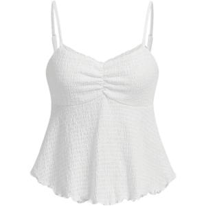 image:imageSOLY HUX Womens Peplum Tops Summer Casual Ruched Flowy Going Out Top Spaghetti Strap Tank CamisoleSolid White