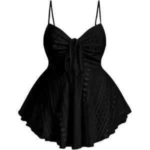 image:imageSOLY HUX Womens Plus Size Peplum Tops Cute Sweetheart Neck Tie Front Eyelet Cami Babydoll TopPure Black