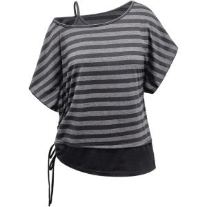 image:imageSOLY HUX Womens Plus Size Striped T Shirt Y2k Cold Shoulder Short Sleeve Summer Tops Drawstring Side Casual TeeGrey Striped