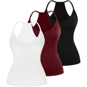 image:imageSOLY HUX Womens Plus Size V Neck Camisole 3 Packs Sleeveless Basic Tops Slim Fit Racerback Cami ShirtsBlack Burgundy White