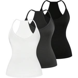 image:imageSOLY HUX Womens Plus Size V Neck Camisole 3 Packs Sleeveless Basic Tops Slim Fit Racerback Cami ShirtsBlack Grey White