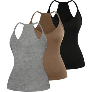 image:imageSOLY HUX Womens Plus Size V Neck Camisole 3 Packs Sleeveless Basic Tops Slim Fit Racerback Cami ShirtsBlack Khaki Grey