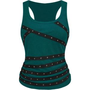 image:imageSOLY HUX Womens Punk Studded Ruched Tank Top Scoop Neck Sleeveless Fitted Grunge Tops StreetwearPlain Green