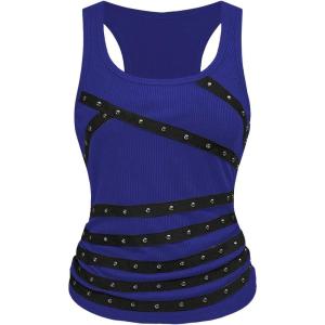 image:imageSOLY HUX Womens Punk Studded Ruched Tank Top Scoop Neck Sleeveless Fitted Grunge Tops StreetwearPure Blue