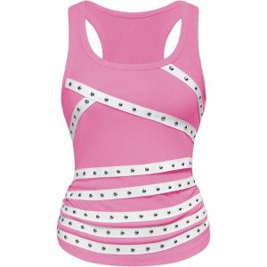 image:imageSOLY HUX Womens Punk Studded Ruched Tank Top Scoop Neck Sleeveless Fitted Grunge Tops StreetwearPure Pink