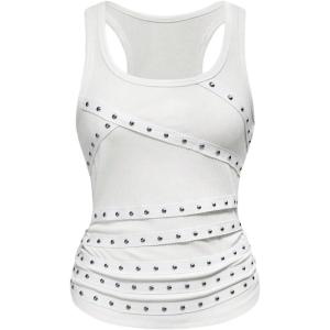 image:imageSOLY HUX Womens Punk Studded Ruched Tank Top Scoop Neck Sleeveless Fitted Grunge Tops StreetwearPure White