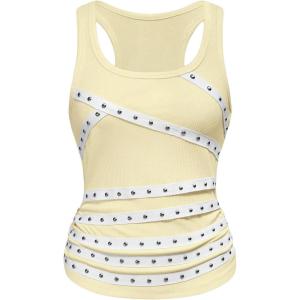 image:imageSOLY HUX Womens Punk Studded Ruched Tank Top Scoop Neck Sleeveless Fitted Grunge Tops StreetwearPure Yellow