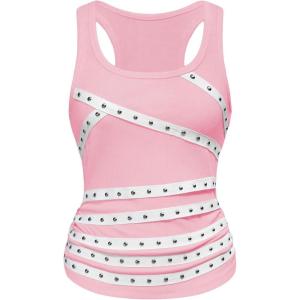 image:imageSOLY HUX Womens Punk Studded Ruched Tank Top Scoop Neck Sleeveless Fitted Grunge Tops StreetwearSolid Pink