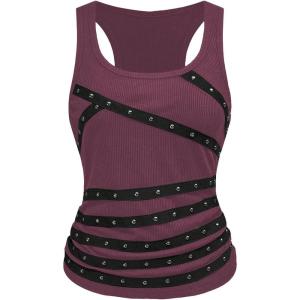 image:imageSOLY HUX Womens Punk Studded Ruched Tank Top Scoop Neck Sleeveless Fitted Grunge Tops StreetwearSolid Purple