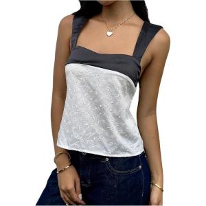 image:imageSOLY HUX Womens Satin Tank Top Color Block Scoop Neck Sleeveless Tie Back Summer TopsWhite Eyelet Embroidery