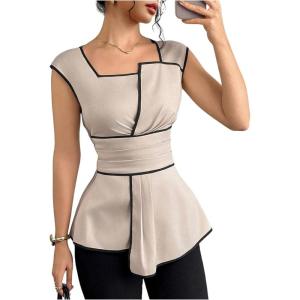 image:imageSOLY HUX Womens Square Neck Cap Sleeve Blouse Peplum Asymmetrical Summer Casual Work TopsMulticoloured