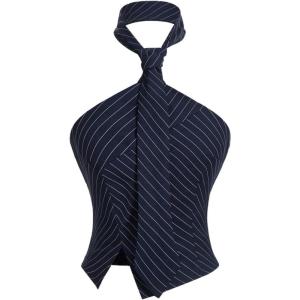image:imageSOLY HUX Womens Striped Halter Tops Sleeveless Backless Split Asymmetric Hem Summer Going Out Crop Tank TopDark Blue Striped