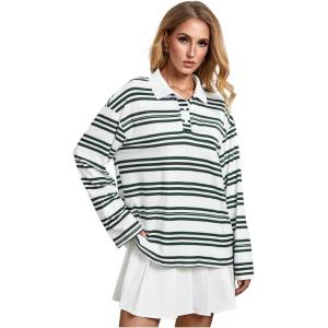 image:imageSOLY HUX Womens Striped Oversized T Shirts Collared Long Sleeve Vintage Tees StreetwearMulti Striped