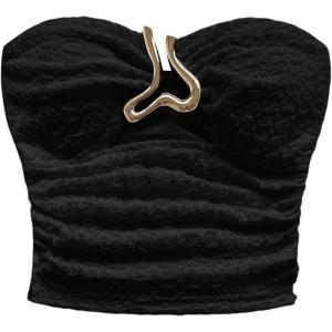 image:imageSOLY HUX Womens Summer Tube Tops Strapless Sleeveless Cut Out Ruched Bandeau Y2k Going Out Crop Top Plain Black Small