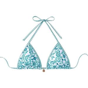 image:imageSOLY HUX Womens Triangle Bikini Top Only Tie Back String Floral Print Padded Swimwear Bathing Suits TopsGreen and White