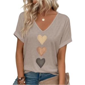 image:imageSOLY HUX Womens V Neck Short Sleeve T Shirts Heart Graphic Tees Summer Classic TopsApricot Hearts