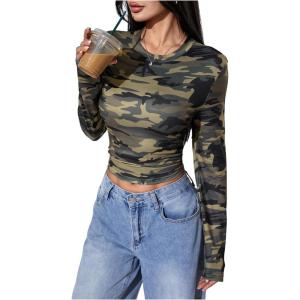 image:imageSOLY HUX Womens Y2k Camo T Shirt Crew Neck Long Sleeve Slim Fit Tee Going Out Crop TopsMulticolor Camo