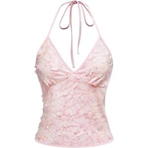 image:imageSOLY HUX Womens Y2k Sequin Halter Crop Top Cute 3D Butterfly Glitter Coquette Party Club TopsPlain Pink