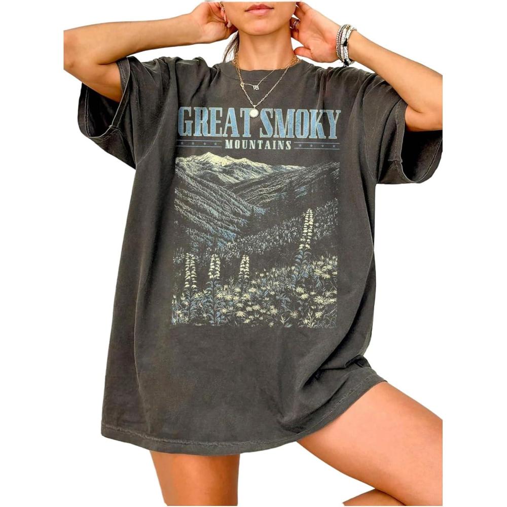 image:imageSOLY HUX Womens Graphic Tees Vintage Letter Print Oversized T Shirt Short Sleeve Crewneck Summer TopsDark Grey Graphic