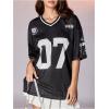 image:imageSOLY HUX Jersey Shirts for Women Y2k Graphic Number Oversized Tees V Neck Half Sleeve Cute Soccer Streetwear T Shirt TopsBlack Number Print