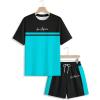 image:imageSOLY HUX Mens Summer Outfits 2 Piece Set Color Block Short Sleeve T Shirts and Shorts TracksuitsBlue Black Multi