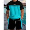 image:imageSOLY HUX Mens Summer Outfits 2 Piece Set Color Block Short Sleeve T Shirts and Shorts TracksuitsBlue Black Multi