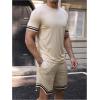 image:imageSOLY HUX Mens Tracksuit Short Sleeve Outfit 2 Piece T Shirt and Shorts Casual Summer SetPlain Beige