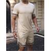 image:imageSOLY HUX Mens Tracksuit Short Sleeve Outfit 2 Piece T Shirt and Shorts Casual Summer SetPlain Beige