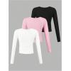 image:imageSOLY HUX Toddler Girls Cute Tops 3 Packs Basic Tees Bowknot Long Sleeve Crew Neck T ShirtsWhite Pink Black