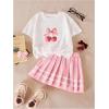 image:imageSOLY HUX Toddler Girls Summer 2 Piece Set Cherry Graphic T Shirt and Pleated Mini Skirts Cute Preppy ClothesWhite and Pink