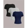 image:imageSOLY HUX Womens 3 Piece Square Neck T Shirts Summer Short Sleeve Fitted Dressy Casual TopsBlack Grey Dark Blue