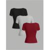 image:imageSOLY HUX Womens 3 Piece Square Neck T Shirts Summer Short Sleeve Fitted Dressy Casual TopsBlack Grey Red