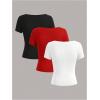 image:imageSOLY HUX Womens 3 Piece Square Neck T Shirts Summer Short Sleeve Fitted Dressy Casual TopsBlack and Red and White