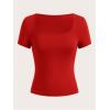 image:imageSOLY HUX Womens 3 Piece Square Neck T Shirts Summer Short Sleeve Fitted Dressy Casual TopsBlack and Red and White