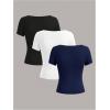 image:imageSOLY HUX Womens 3 Piece Square Neck T Shirts Summer Short Sleeve Fitted Dressy Casual TopsBlack and White and Dark Blue