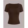 image:imageSOLY HUX Womens 3 Piece Square Neck T Shirts Summer Short Sleeve Fitted Dressy Casual TopsMulti Coffee Brown