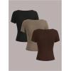 image:imageSOLY HUX Womens 3 Piece Square Neck T Shirts Summer Short Sleeve Fitted Dressy Casual TopsMulti Coffee Brown