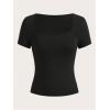 image:imageSOLY HUX Womens 3 Piece Square Neck T Shirts Summer Short Sleeve Fitted Dressy Casual TopsMulti Dark Grey