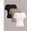 image:imageSOLY HUX Womens 3 Piece Square Neck T Shirts Summer Short Sleeve Fitted Dressy Casual TopsMulticolor Black